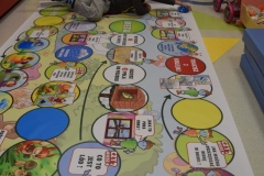 Gra ekologiczna planszowa na podłodze w przedszkolu.