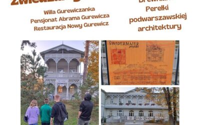 W ramach innowacji metodycznej #innowacjametodycznaRUCHTOZDROWIEIFRAJDA! spacerowaliśmy ostatnio po Otwocku podziwiając jedną z perełek tutejszej drewnianej architektury. Historia Nowego Gurewicza sięga 1906 roku, kiedy to Abram Gurewicz, wraz z synem Szymonem, stworzyli Gurewiczankę – skromną willę, która z biegiem lat rozrastała się, aż w 1921 roku osiągnęła rozmiar widoczny dzisiaj. W międzyczasie zmieniła się jej nazwa na „Pensjonat Abrama Gurewicza”. Finalnie miał on ogromną powierzchnię i przez wiele lat nosił miano największego drewnianego budynku w Europie. Otwock stawał się wówczas podwarszawską destynacją wypoczynkową ze względu na korzystny zdrowotnie sosnowy klimat, położenie blisko Świdra oraz rozwój szerokotorowej Kolei Nadwiślańskiej, która dawała łatwe połączenie ze stolicą. Był ucieczką przed hałasem, pyłem i skwarem dużego miasta.