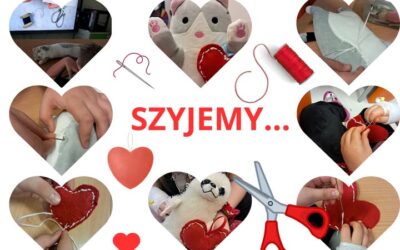 Czasem pluszowi przyjaciele naszych uczniów potrzebują małych operacji .  Dziś kotek i foka byli w potrzebie – więc ruszyliśmy z krótkim kursem szycia i udało nam się je ponaprawiać. A że szycie się spodobało postanowiliśmy również wykorzystać nowo nabytą umiejętność i uszyć serduszka zawieszki dla naszych bliskich. Jeśli ktoś nie ma jeszcze pomysłu na prezenty dla Babć i Dziadków… może zechce pójść w nasze ślady i uszyć dla nich takie cudeńka?