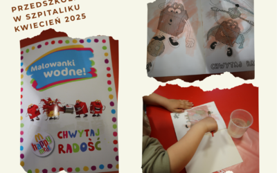Szpitalikowy program edukacyjny ,,Wspieramy rozwój małej motoryki” ma różnorodne zajęcia np. zapoznanie najmłodszych przedszkolaków z kolorowanką wodną. Kolorowanki wodne to małe książeczki, w których drzemie spory potencjał. Tego typu zabawki doskonale pobudzają kreatywność i budują pewność siebie, pomagają rozwijać koordynację wzrokowo-ruchową oraz zdolności motoryczne, co wpływa na lepsze opanowanie pisania liter i cyfr w przyszłości. Są polecane szczególnie maluchom, których nieporadne jeszcze dłonie nie są w stanie trzymać się linii podczas kolorowania ani wypełnić kolorem całego obrazka, tak by nie było wolnych przestrzeni.  Można też wykorzystać je do nauki kolorów, przedmiotów i kształtów, które ujawniają się po dotknięciu karty mokrym pędzelkiem. W ten sposób, traktując to wszystko jako dobrą zabawę, dziecko szybciej przyswaja różne informacje i rozumie, co widzi na obrazku. Chwytaj radość każdego dnia!