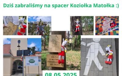 Dziś upiekliśmy dwie pieczenie na jednym ogniu . Świętując Dzień Bibliotekarzy i Bibliotek zachęcaliśmy się do czytania na przykładzie Ksiąg Koziołka Matołka. Podczas spaceru natomiast spotkaliśmy się z przedstawicielem Team Koziołek Matołek z Otwocka w miejscu powstania Koziołka Matołka i usłyszeliśmy kilka informacji na temat istnienia i działań team’u. Zawiesiliśmy również w tym miejscu tablice wykonane przez uczniów na warsztatach wypalania w drewnie. Utrzymujmy tam wspólnie porządek!
