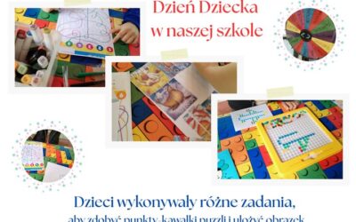 Jeszcze jedna wzmianka o świętowaniu Dnia Dziecka 🙂 – Zabaw było wiele. Oto jedna z atrakcji. Dzieci wykonywały różne zadania,  aby zdobyć punkty-kawałki puzzli i ułożyć obrazek.