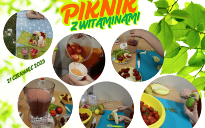 ,,Piknik z witaminami” w Szpitaliku. Koktajle, lemoniady i talerze ze zdrowymi, owocowymi przekąskami naturalnie przygotowujemy sami. Śpiew ptaków, zieleń drzew i traw umilił nam to pierwsze, już letnie  spotkanie w plenerze.  Innowacja ,,Dbasz o zdrowie-Nie chorujesz”.