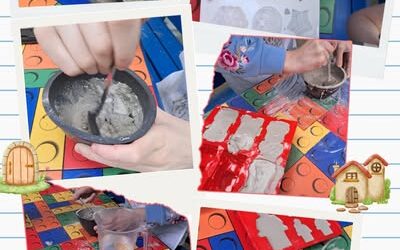 Nie tylko dzieci mają frajdę na warsztatach 😁 – Ostatnio chwilę wytchnienia i artystycznej frajdy znaleźli w szkolnej altance i mama i synek! Przedstawiamy Wam efekty ich działań, ale też relację z przygotowań odlewów przez jedną z naszych podopiecznych.