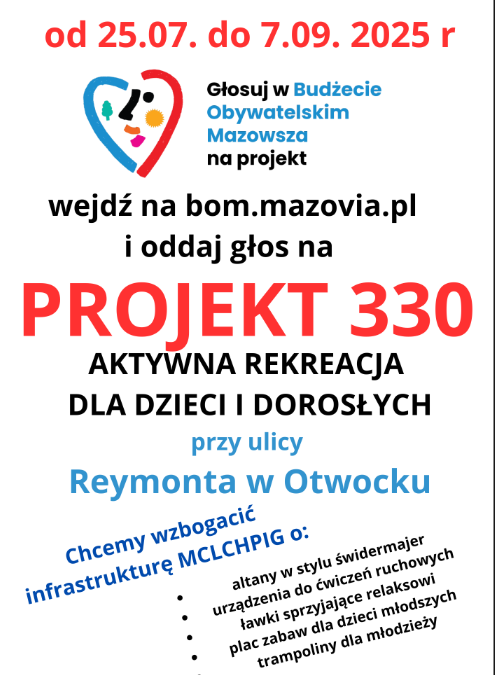 Przypominamy i my 🙂. Im więcej głosów wspólnie zbierzemy, tym szansa na uatrakcyjnienie terenu MCLCHPiG większa! Udostępniajmy i zachęcajmy do głosowania naszych bliskich i znajomych . Razem zdziałamy więcej!. Zagłosuj !