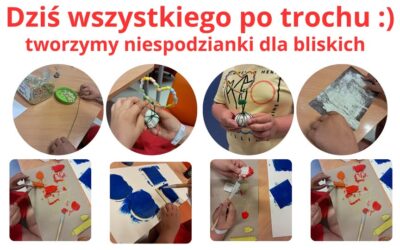 Wczoraj prócz gier w cymbergaja i zadań zręcznościowych na magicznej ścianie, tworzyliśmy podczas zajęć pozalekcyjnych niespodzianki dla bliskich w ramach naszych projektów technicznych.